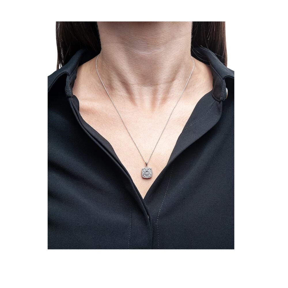 Diamond Cushion Cluster 18" Pendant Necklace (1/10 ct. t.w.) in Sterling Silver - Picture 2 of 5